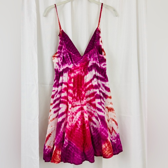 RAGA - Boho Spaghetti Strap Tie Dye Babydoll Dress Crocheted Trim  Mediu… - Picture 7 of 12